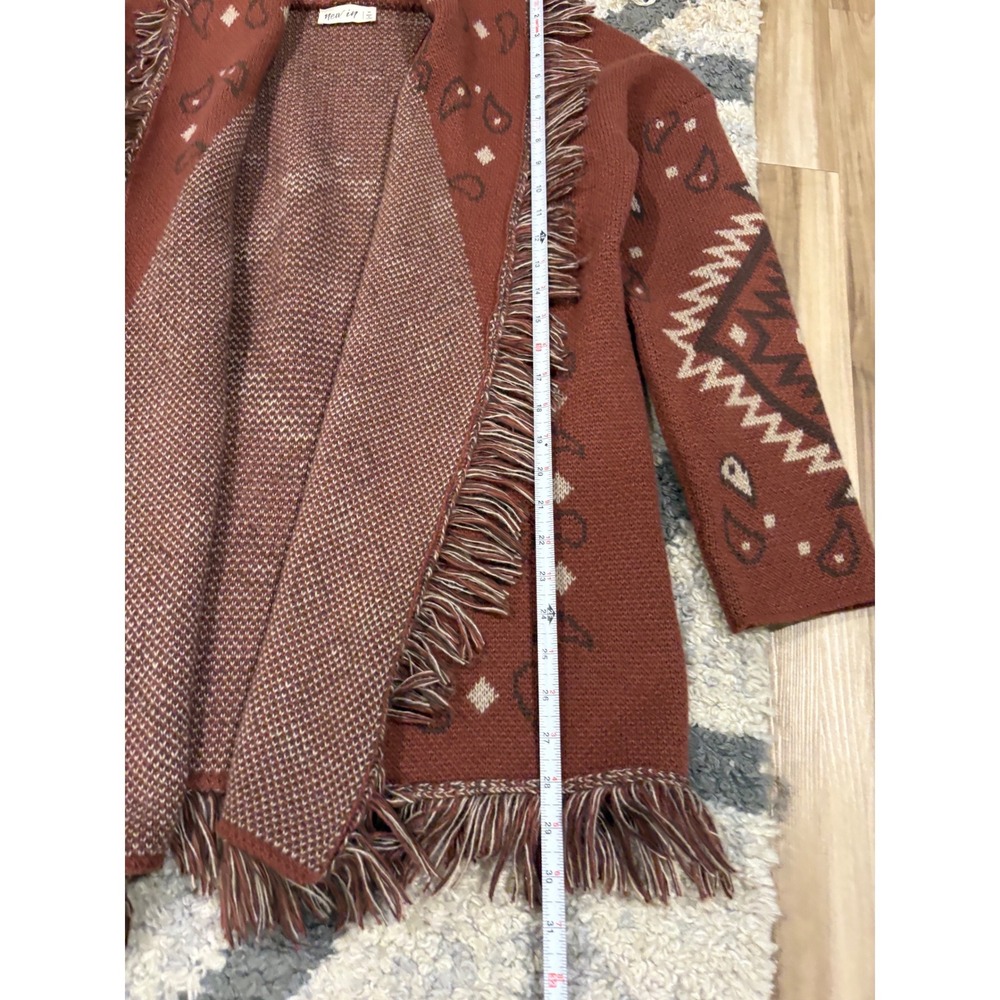 New In Southwestern Fringe Cardigan Rust Orange Aztec Paisley Boho Sweater M xx - Picture 8 of 8
